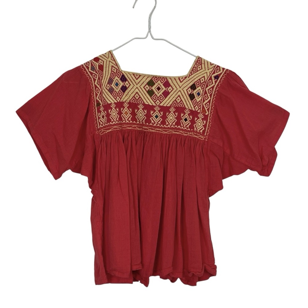 Mexican Embroidered Pink Boho Festival Peasant Top Blouse Size Medium - Picture 4 of 7